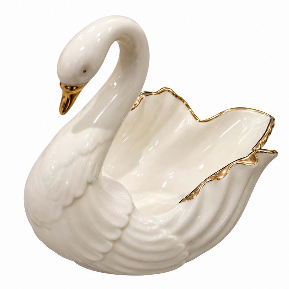 Vintage Lenox Swan Open Tail Porcelain Trinket Dish Ivory Gold Trim USA 5" NOS